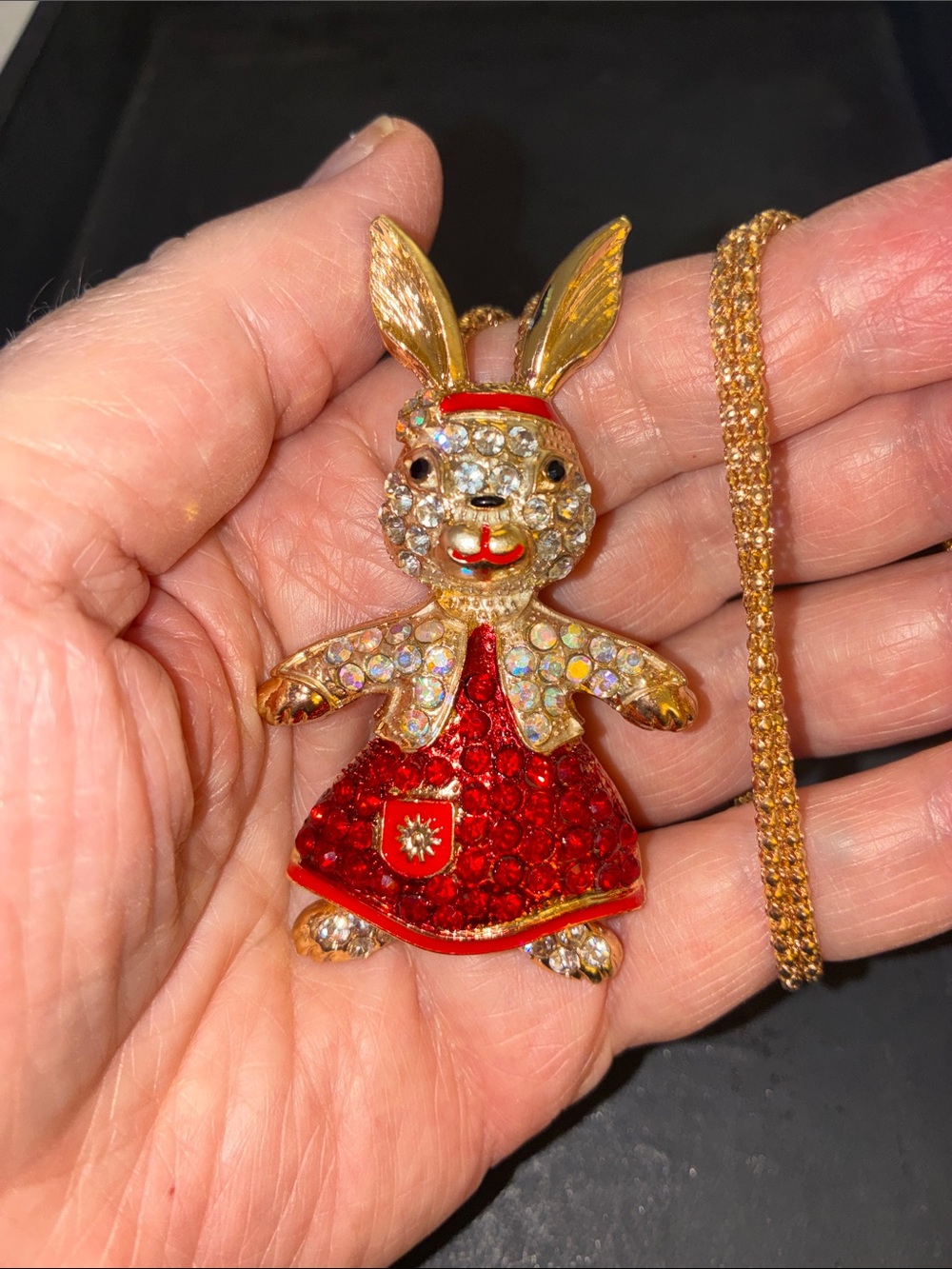 Gold-Tone Red Crystal Bunny Pendant Necklace - Women Jewelry
